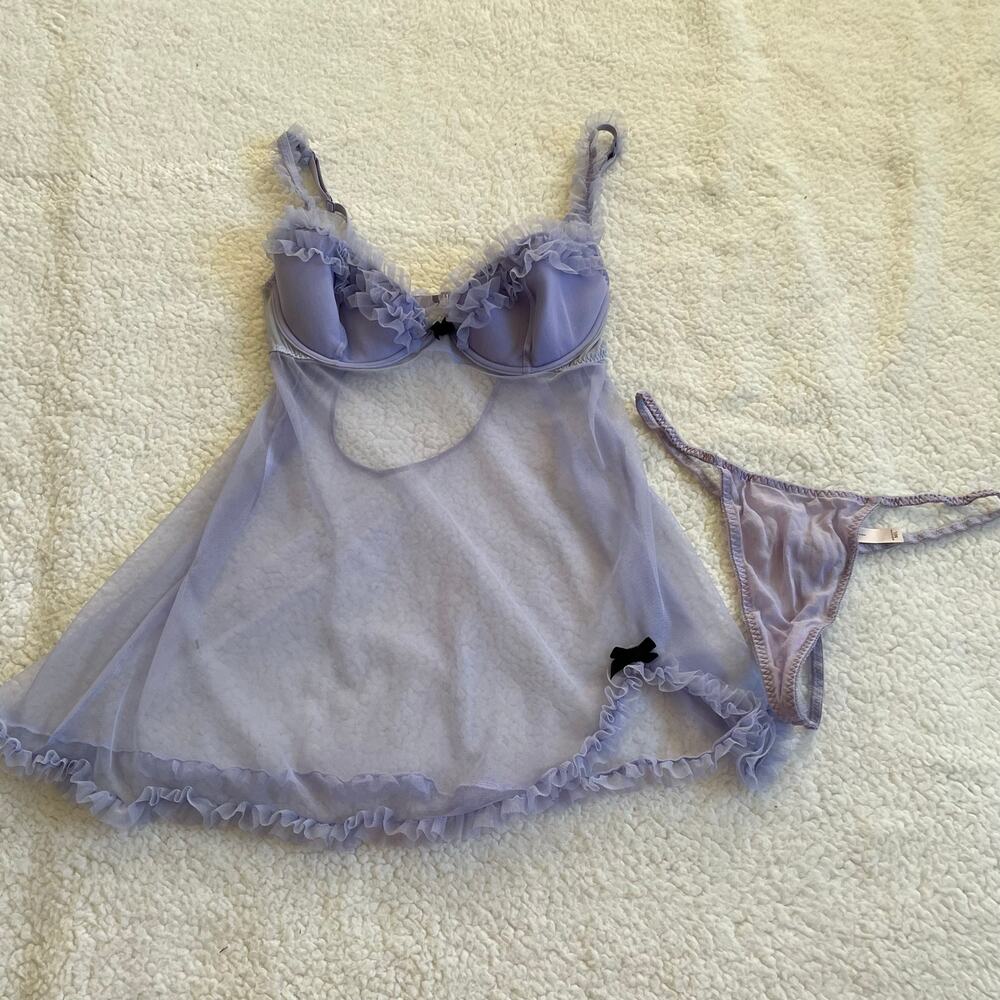 Victoria’s Secret Lavender Babydoll Lingerie Set 36B Silk Panty M/L - Picture 2 of 13